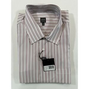 Ike Behar New York 17.5 35 Red White Banker Stripe Dress Shirt NWT